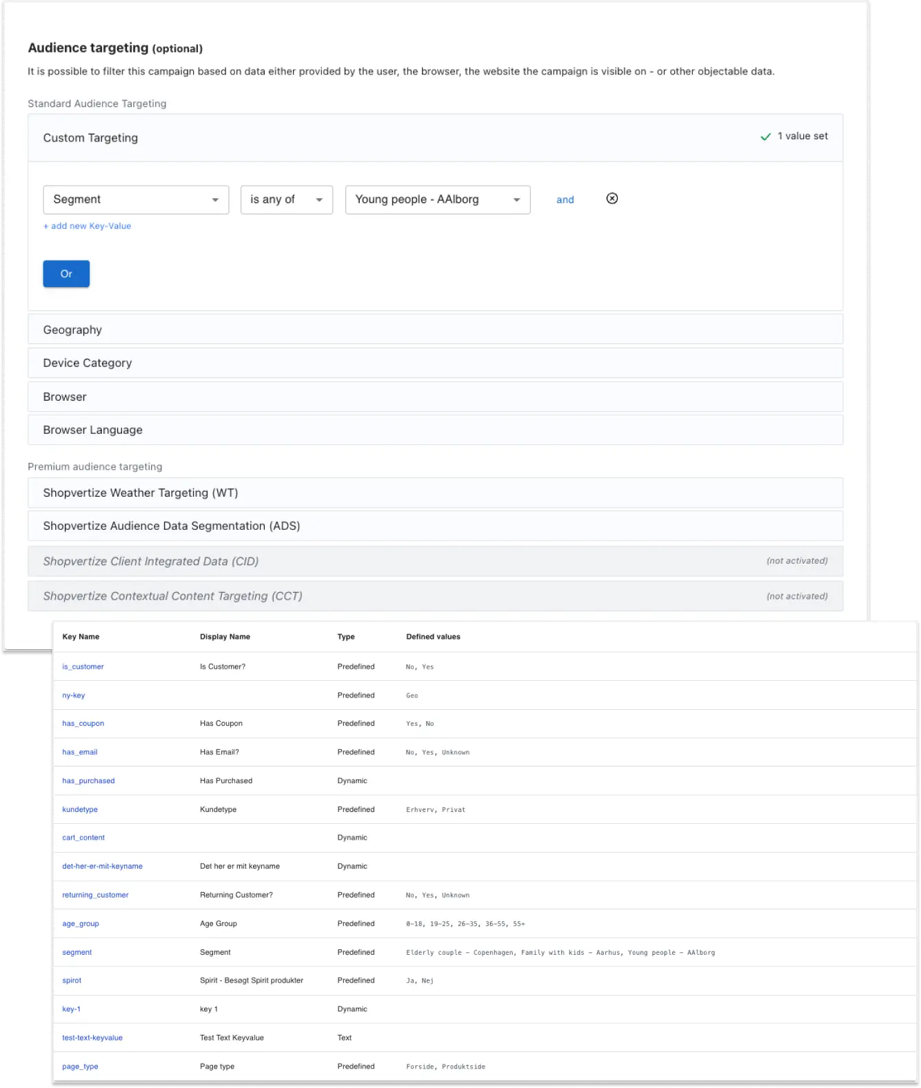 An image showing off the different steps of configuring a campaign in Shopvertize.